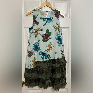 Junya Watanabe Comme des Garcons Man Pink floral blue dress with green ruffle S